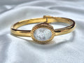 Pearl Cameo Italia Vintage Bangle Watch – Mother of Pearl Queen Cameo – Gold Tone Jewelry Watch